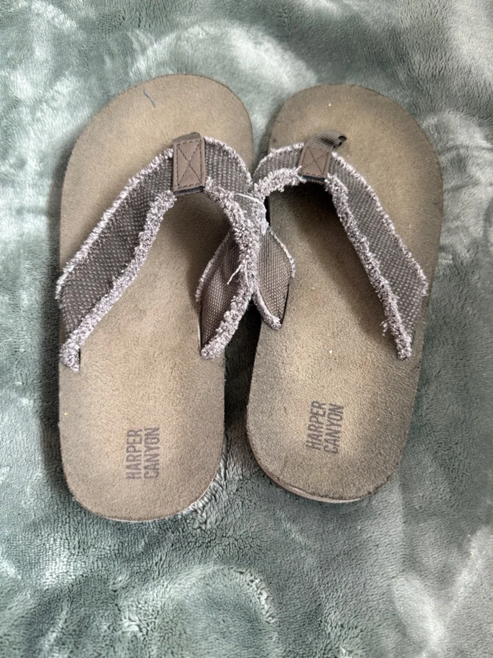 Harper Canyon Taupe/Brown Frayed-Edge Flip Flops